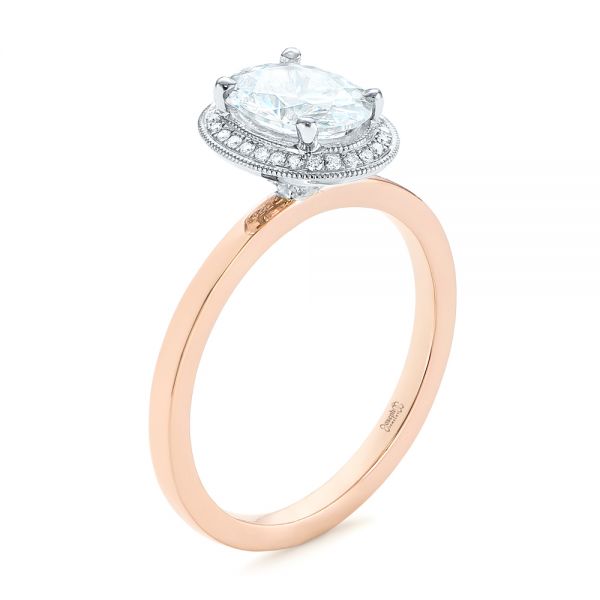 14k Rose Gold And 14K Gold Two-tone Diamond Petite Halo Engagement Ring - Three-Quarter View -  105023