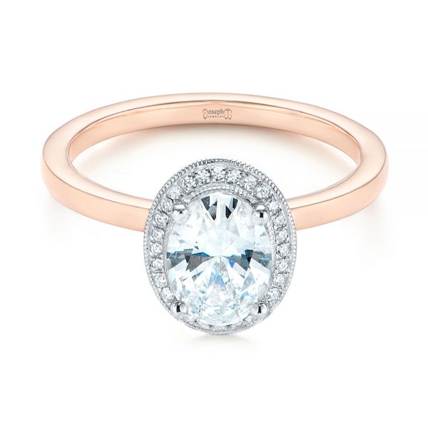 18k Rose Gold And 14K Gold 18k Rose Gold And 14K Gold Two-tone Diamond Petite Halo Engagement Ring - Flat View -  105023