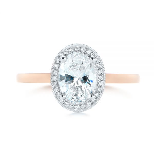 Two-Tone Diamond Petite Halo Engagement Ring - Image