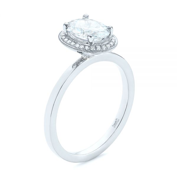 14k White Gold And Platinum 14k White Gold And Platinum Two-tone Diamond Petite Halo Engagement Ring - Three-Quarter View -  105023
