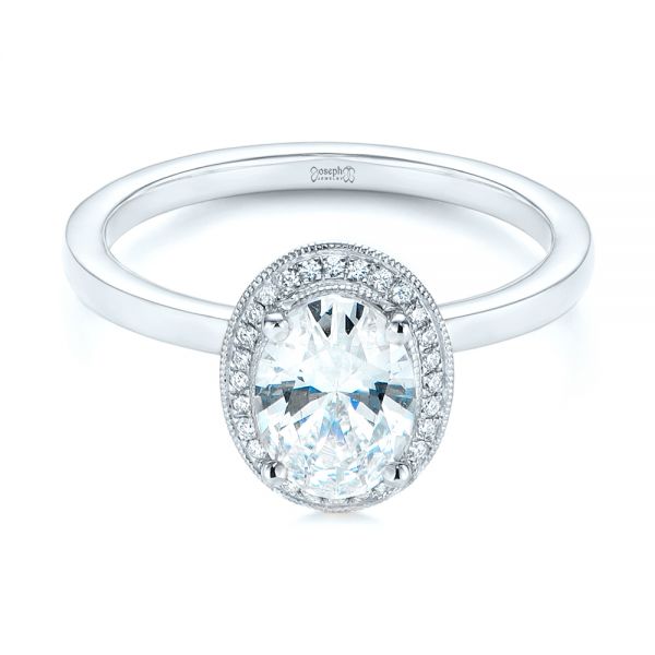14k White Gold And Platinum 14k White Gold And Platinum Two-tone Diamond Petite Halo Engagement Ring - Flat View -  105023