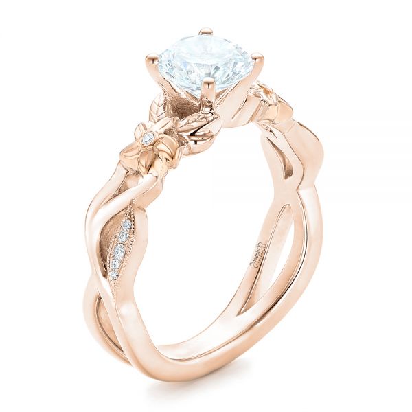 14k Rose Gold And 18K Gold 14k Rose Gold And 18K Gold Two-tone Flower And Leaf Diamond Engagement Ring - Three-Quarter View -  102554