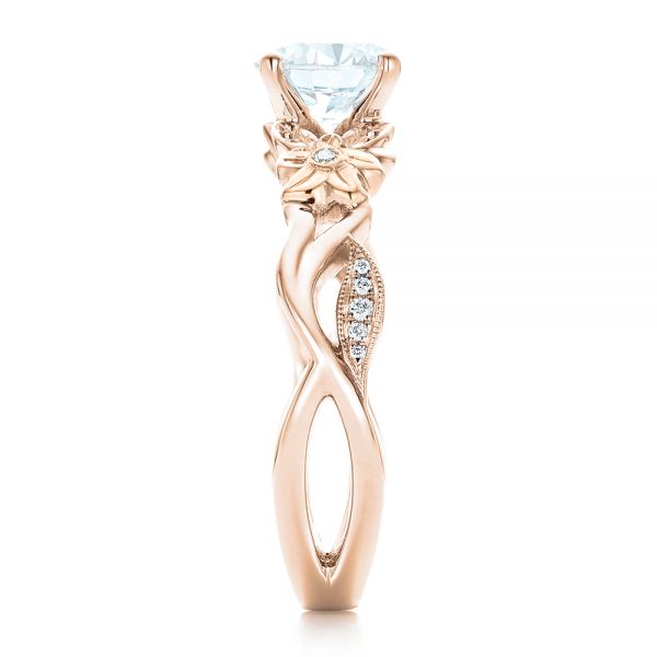 14k Rose Gold And 18K Gold 14k Rose Gold And 18K Gold Two-tone Flower And Leaf Diamond Engagement Ring - Side View -  102554