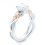 18k White Gold And 18K Gold Two-tone Flower And Leaf Diamond Engagement Ring - Three-Quarter View -  102554 - Thumbnail