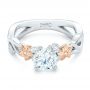 18k White Gold And 18K Gold Two-tone Flower And Leaf Diamond Engagement Ring - Flat View -  102554 - Thumbnail