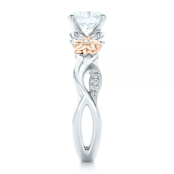 18k White Gold And 18K Gold Two-tone Flower And Leaf Diamond Engagement Ring - Side View -  102554