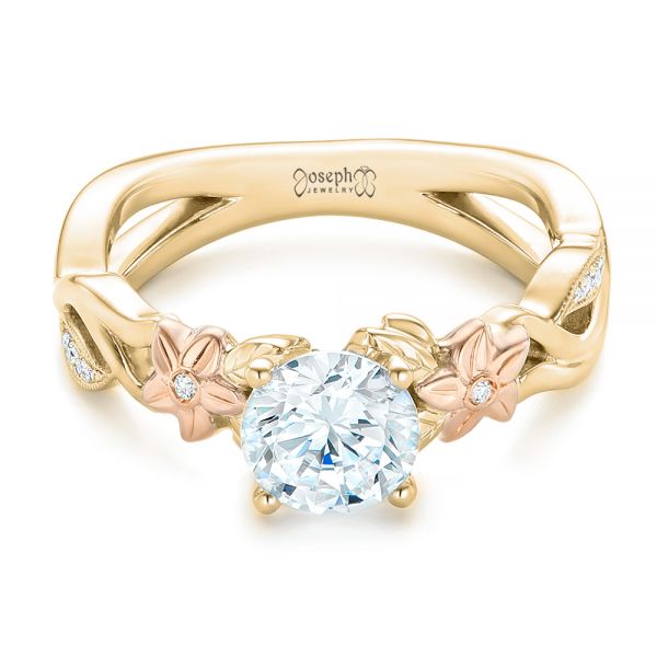 14k Yellow Gold And 18K Gold 14k Yellow Gold And 18K Gold Two-tone Flower And Leaf Diamond Engagement Ring - Flat View - 102554