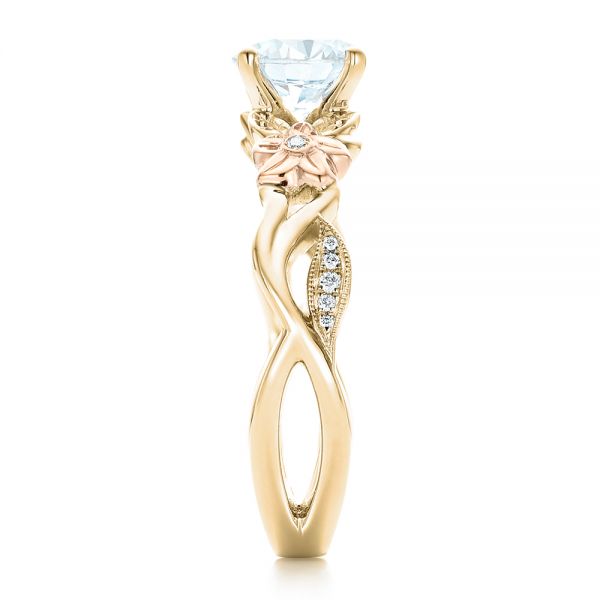 14k Yellow Gold And 18K Gold 14k Yellow Gold And 18K Gold Two-tone Flower And Leaf Diamond Engagement Ring - Side View - 102554