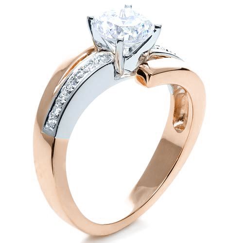 18k Rose Gold And 14K Gold 18k Rose Gold And 14K Gold Two-tone Diamond Engagement Ring - Three-Quarter View -  216