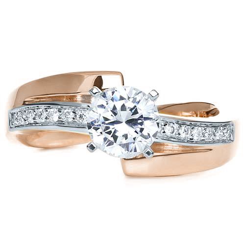 18k Rose Gold And 18K Gold 18k Rose Gold And 18K Gold Two-tone Diamond Engagement Ring - Top View - 216