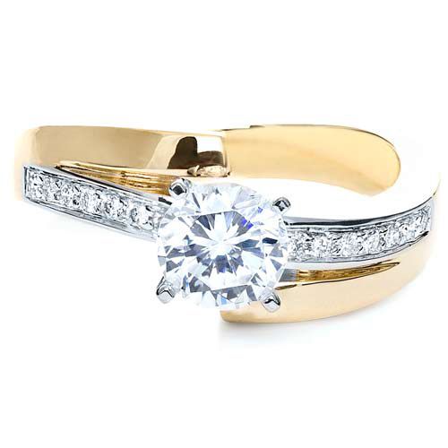 14k Yellow Gold And 14K Gold Two-tone Diamond Engagement Ring - Flat View - 216