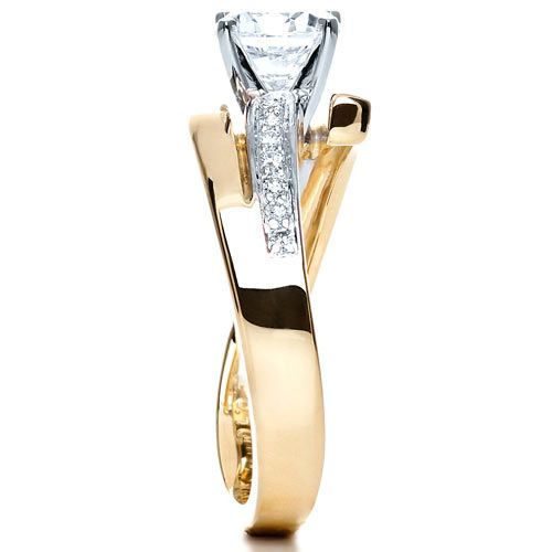 14k Yellow Gold And 14K Gold Two-tone Diamond Engagement Ring - Side View - 216