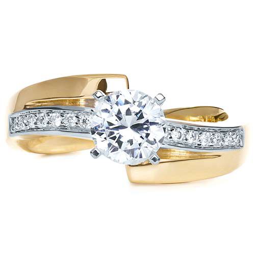 14k Yellow Gold And 14K Gold Two-tone Diamond Engagement Ring - Top View - 216