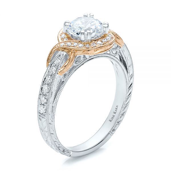 Two-Tone Gold, Diamond and Hand Engraved Engagement Ring - Kirk Kara - Image