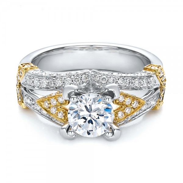  18K Gold Two-tone Diamond Engagement Ring - Vanna K - Flat View -  100273