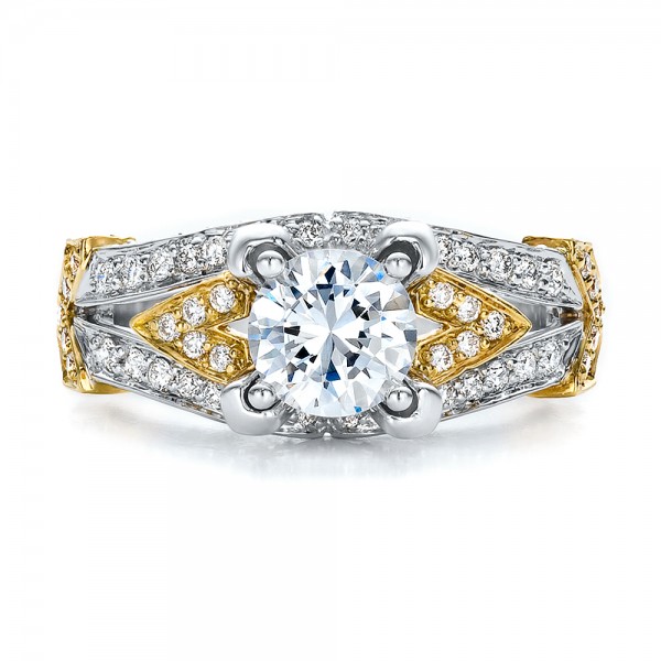  18K Gold Two-tone Diamond Engagement Ring - Vanna K - Top View -  100273