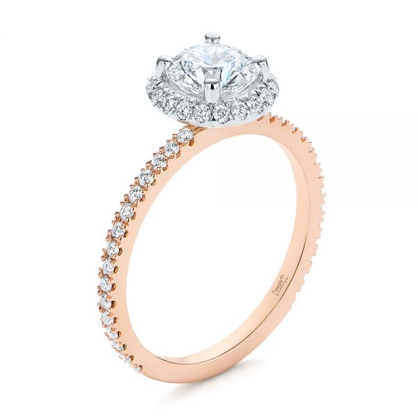 14k Rose Gold And 14K Gold 14k Rose Gold And 14K Gold Two-tone Halo Diamond Engagement Ring - Three-Quarter View -  105768