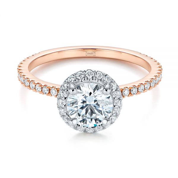 18k Rose Gold And 14K Gold Two-tone Halo Diamond Engagement Ring - Flat View -  105768