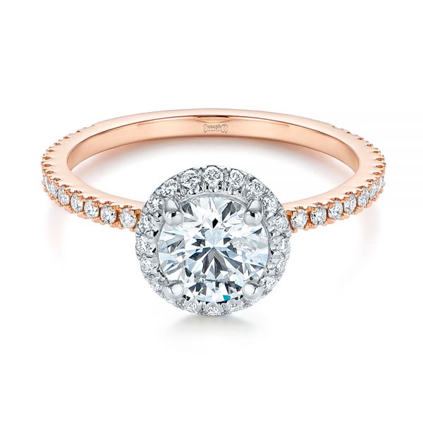 18k Rose Gold And 14K Gold Two-tone Halo Diamond Engagement Ring - Flat View - 105768