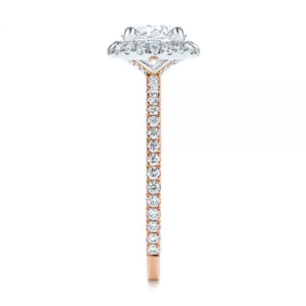 18k Rose Gold And 14K Gold Two-tone Halo Diamond Engagement Ring - Side View - 105768