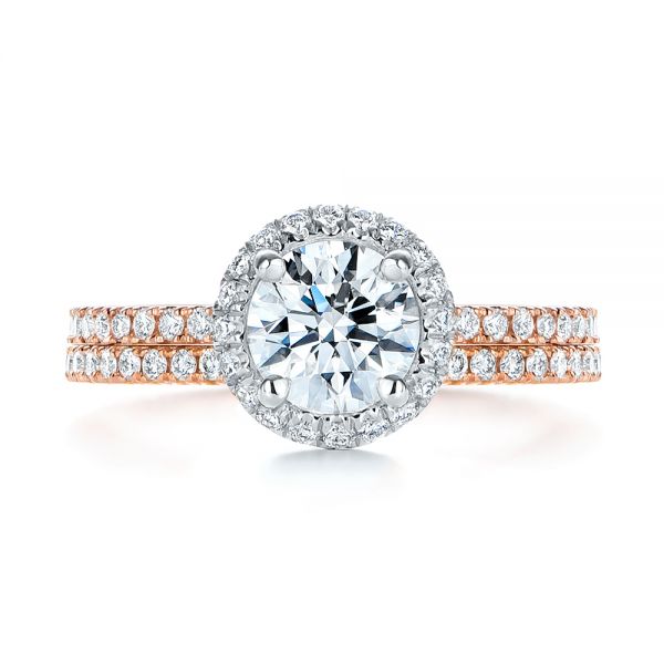 14k Rose Gold And Platinum 14k Rose Gold And Platinum Two-tone Halo Diamond Engagement Ring - Top View -  105768