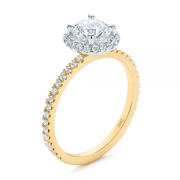 14k Yellow Gold And 14K Gold 14k Yellow Gold And 14K Gold Two-tone Halo Diamond Engagement Ring - Three-Quarter View - 105768