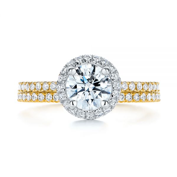 14k Yellow Gold And 14K Gold 14k Yellow Gold And 14K Gold Two-tone Halo Diamond Engagement Ring - Top View - 105768