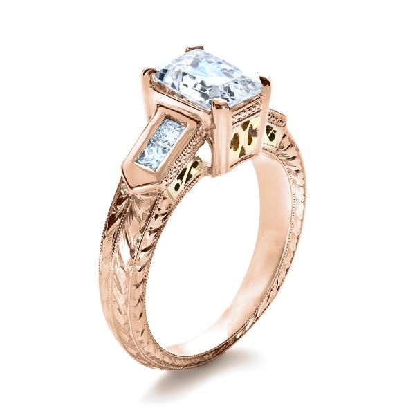 18k Rose Gold And 18K Gold 18k Rose Gold And 18K Gold Two-tone Hand Engraved Engagement Ring - Three-Quarter View -  1191