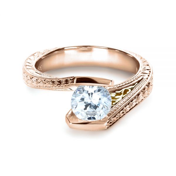 18k Rose Gold And 18K Gold 18k Rose Gold And 18K Gold Two-tone Hand Engraved Engagement Ring - Flat View -  1190