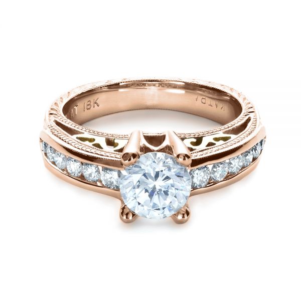 18k Rose Gold And Platinum 18k Rose Gold And Platinum Two-tone Hand Engraved Engagement Ring - Flat View -  1194