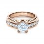 14k Rose Gold And Platinum 14k Rose Gold And Platinum Two-tone Hand Engraved Engagement Ring - Flat View -  1194 - Thumbnail