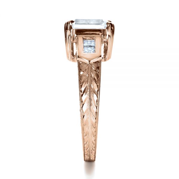 14k Rose Gold And 18K Gold 14k Rose Gold And 18K Gold Two-tone Hand Engraved Engagement Ring - Side View -  1191