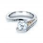  Platinum And 18K Gold Two-tone Hand Engraved Engagement Ring - Flat View -  1190 - Thumbnail