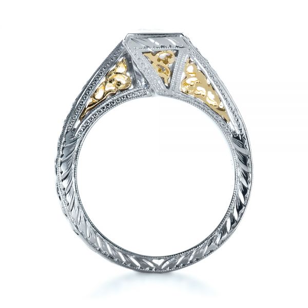  Platinum And Platinum Platinum And Platinum Two-tone Hand Engraved Engagement Ring - Front View -  1190