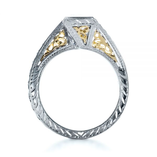  Platinum And 18K Gold Two-tone Hand Engraved Engagement Ring - Front View -  1190