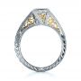  Platinum And 18K Gold Two-tone Hand Engraved Engagement Ring - Front View -  1190 - Thumbnail