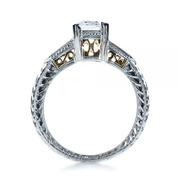 18k White Gold And Platinum 18k White Gold And Platinum Two-tone Hand Engraved Engagement Ring - Front View -  1191