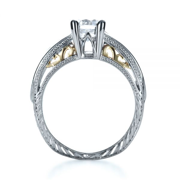 18k White Gold And Platinum 18k White Gold And Platinum Two-tone Hand Engraved Engagement Ring - Front View -  1194