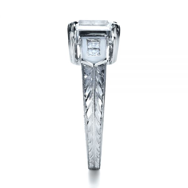 18k White Gold And Platinum 18k White Gold And Platinum Two-tone Hand Engraved Engagement Ring - Side View -  1191