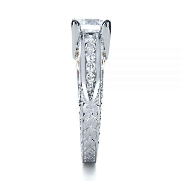 18k White Gold And Platinum 18k White Gold And Platinum Two-tone Hand Engraved Engagement Ring - Side View -  1194