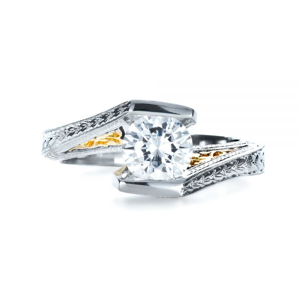 18k White Gold And 14K Gold 18k White Gold And 14K Gold Two-tone Hand Engraved Engagement Ring - Top View -  1190
