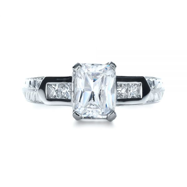  Platinum And 18K Gold Two-tone Hand Engraved Engagement Ring - Top View -  1191