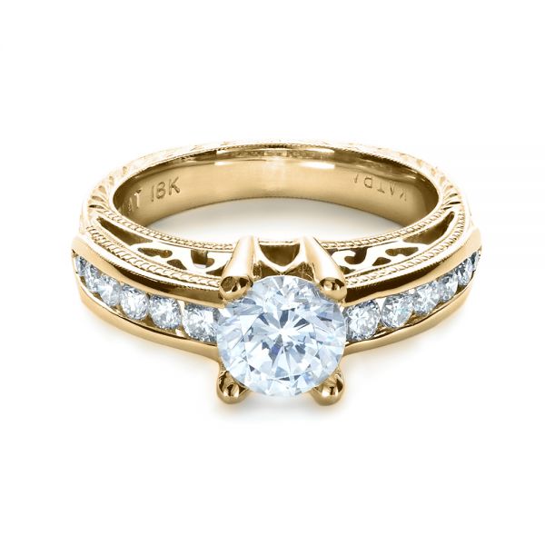 18k Yellow Gold And 14K Gold 18k Yellow Gold And 14K Gold Two-tone Hand Engraved Engagement Ring - Flat View -  1194