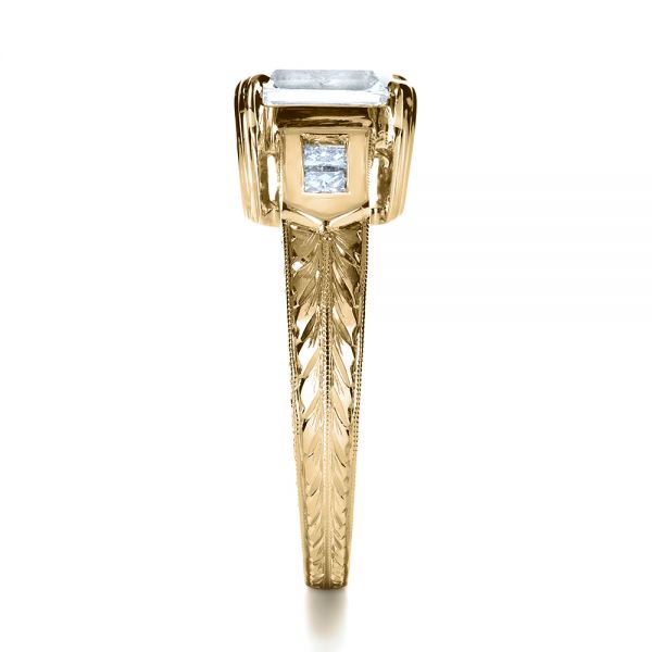 18k Yellow Gold And Platinum 18k Yellow Gold And Platinum Two-tone Hand Engraved Engagement Ring - Side View -  1191