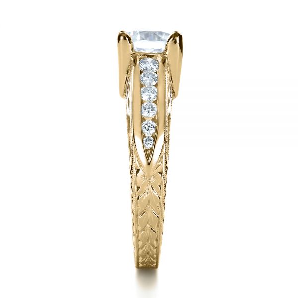 18k Yellow Gold And Platinum 18k Yellow Gold And Platinum Two-tone Hand Engraved Engagement Ring - Side View -  1194