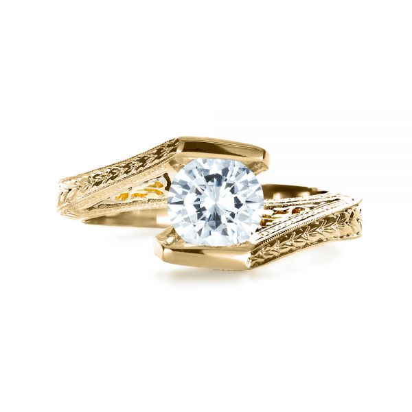 14k Yellow Gold And 14K Gold 14k Yellow Gold And 14K Gold Two-tone Hand Engraved Engagement Ring - Top View - 1190