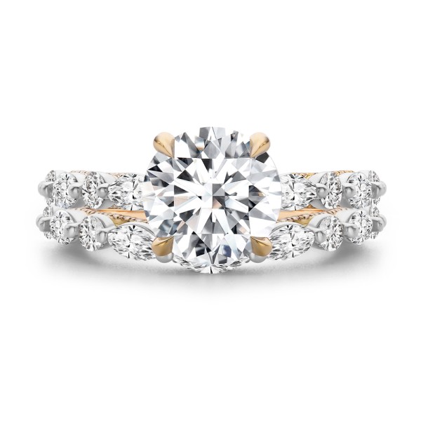 18k Rose Gold 18k Rose Gold Two-tone Layered Diamond Engagement Ring - Top View -  108073 - Thumbnail