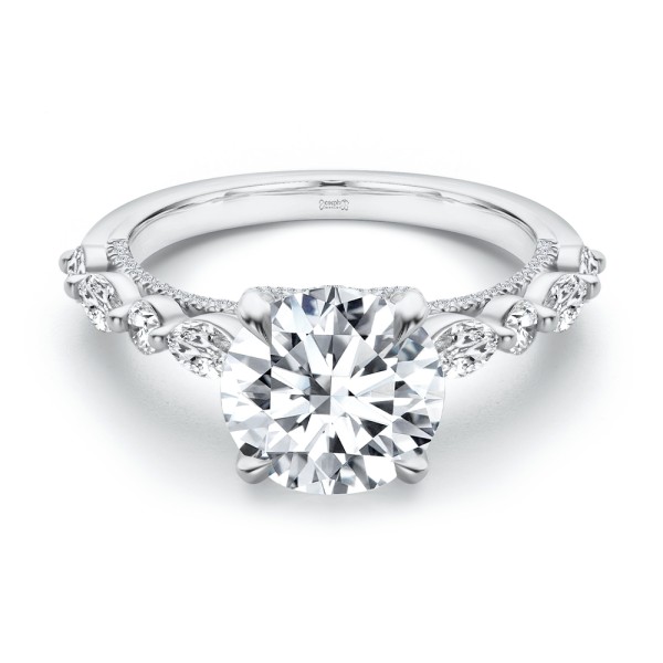 14k White Gold 14k White Gold Two-tone Layered Diamond Engagement Ring - Flat View -  108073 - Thumbnail