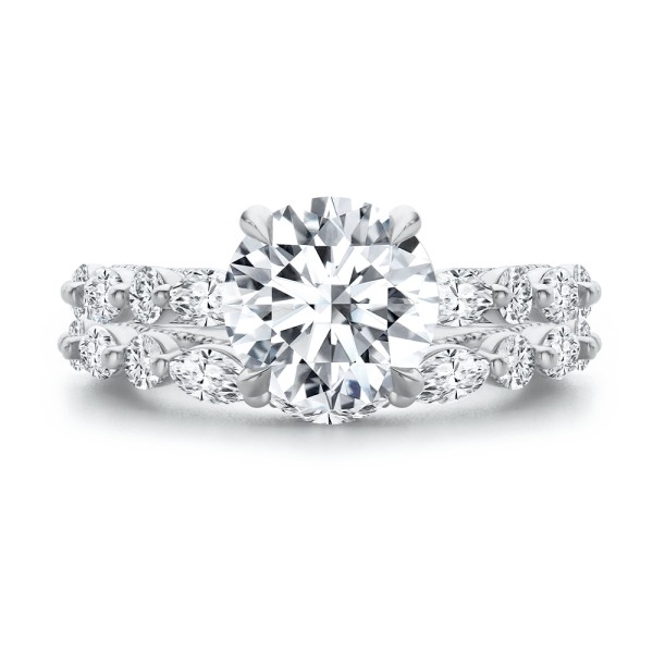 14k White Gold 14k White Gold Two-tone Layered Diamond Engagement Ring - Top View -  108073 - Thumbnail