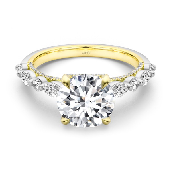 14k Yellow Gold Two-tone Layered Diamond Engagement Ring - Flat View -  108073 - Thumbnail